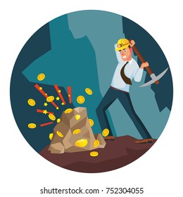 Miner Worker Man Vector. Cryptocurrency Mining Farm. Seeking Financial Success. Isolated Flat Cartoon Character Illustration