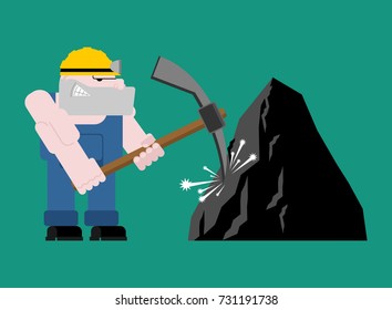 Miner worker mining isolated. collier with pickaxe. Pitman is at work in mine. Working Coal Mining. Vector illustration

