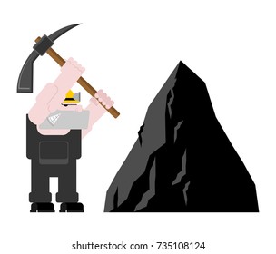 Miner worker mining isolated. collier with pickaxe. Pitman is at work in mine. Working Coal Mining. Vector illustration
