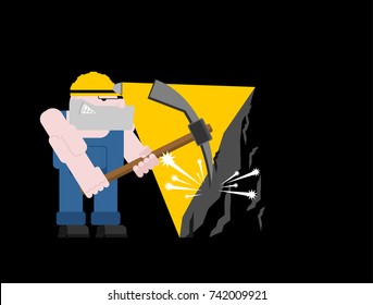 Miner worker mining isolated. collier with pickaxe. Pitman is at work in mine. Working Coal Mining. Vector illustration