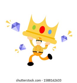 Miner worker pick king crown cartoon doodle flat design style vector illustration