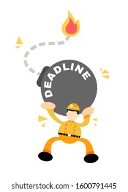 miner worker run for time bomb deadline cartoon doodle vector illustration flat design style