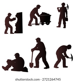 Miner Worker Silhouette Set einzeln auf weißem Hintergrund