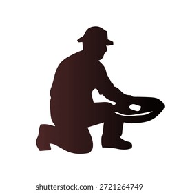Conjunto de silueta de trabajador minero aislado sobre fondo blanco