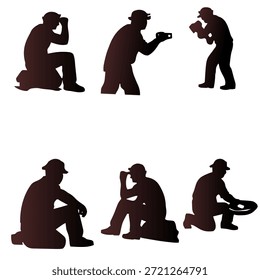 Miner Worker Silhouette Set einzeln auf weißem Hintergrund