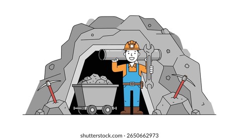 Miner working hard deep inside a mine extracting valuable resources with tools and equipment for extraction
