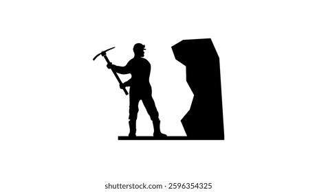 Miner Working At A Mine, black isolated silhouette