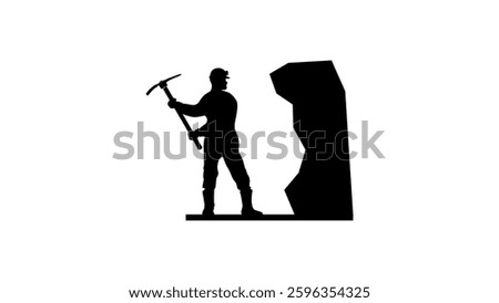 Miner Working At A Mine, black isolated silhouette