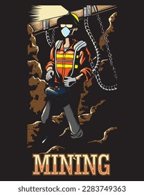 miner working in the mine cave vector illustration