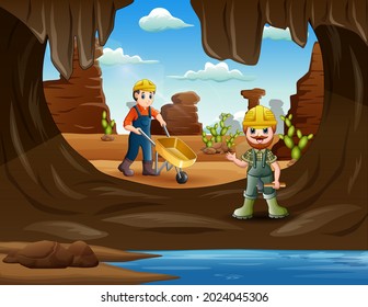 The miner working in the mine illustration