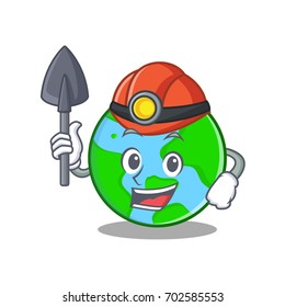 Miner world globe character cartoon
