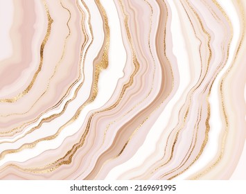 Mineral agate stone background print design with geode texture and gold veins.