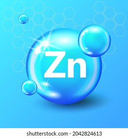 Mineral blue shining pill capsule icon. Zn Zink Vector. Mineral Blue Pill Icon. Vitamin Capsule Pill Zn Zink Icon. Substance For Beauty, Cosmetic, Heath Promo Ads Design. 3D Mineral Complex Zn Zink