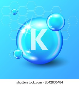 Mineral blue shining pill capsule icon. K Kalium Vector. Mineral Blue Pill Icon. Vitamin Capsule Pill K Kalium Icon. Substance For Beauty, Cosmetic, Heath Promo Ads Design. 3D Mineral Complex K Kalium