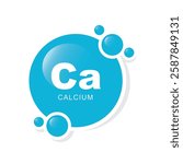 Mineral Ca Calcium, blue shining pill, capsule, - icon, vector, sticker.