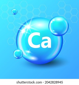 Mineral Ca Calcium blue shining pill capsule icon. Ca Calcium Vector. Mineral Blue Pill Icon. Vitamin Capsule Pill Icon. Substance For Beauty, Cosmetic, Heath Promo Ads Design. 3D Mineral Complex