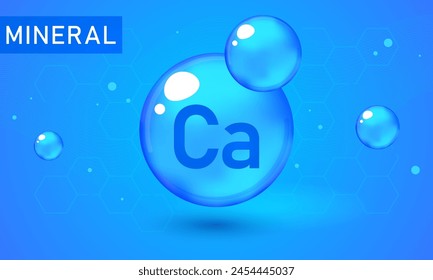 Mineral Ca Calcium blue shining pill capsule icon. Ca Calcium Vector. Mineral Blue Pill Icon. Vitamin Capsule Pill Icon. Substance For Beauty, Cosmetic, Heath Promo Ads Design. 3D Mineral Complex