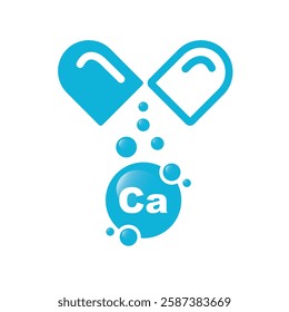 Mineral Ca Calcium, blue shining pill, capsule, - icon, vector, sticker.