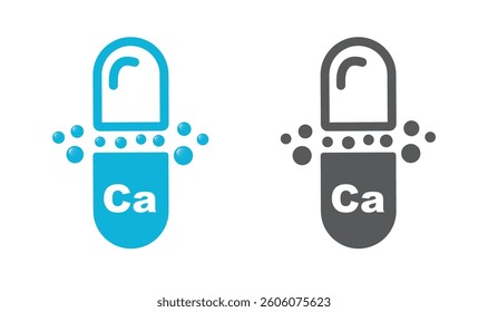 Mineral Ca Calcium, blue shining pill, capsule, - icon, vector, sticker.