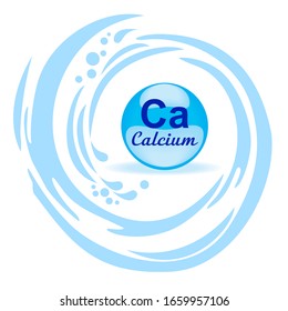 Mineral Ca. Calcium mineral icon. Mineral and vitamin complex. Healthy life medical and dietary supplement. Health care concept.  Icon isolated white background.  Bubbles. Logo. Vector Illustration