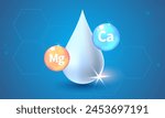 Mineral Ca Calcium, Mg Magnesium shining pill capsule icon. Mineral Blue Pill Icon. Vitamin Capsule Pill Icon. Substance For Beauty, Cosmetic, Heath Promo Ads Design. 3D Mineral Complex