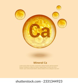 Mineral Ca. Calcium. Mineral Vitamin complex. Golden balls. Health concept. Ca Calcium.