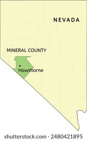 Mineral County and census-designated place of Hawthorne location on Nevada state map