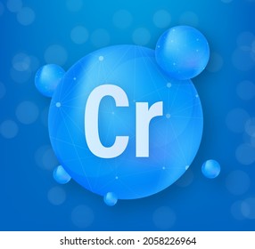 Mineral Cr Chromium Blue Shining Pill Capsule Icon. Substance For Beauty. Chromium Mineral Complex.