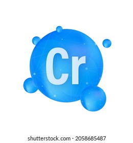 Mineral Cr Chromium Blue Shining Pill Capsule Icon. Substance For Beauty. Chromium Mineral Complex.