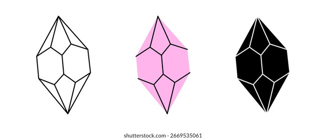 Cristais minerais. Cristal esotérico místico. Ilustração vetorial