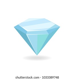 Mineral crystalic precious stone vector illustration blue glass crystal isolated on white background. Bright diamond creative rock, earth natural resource