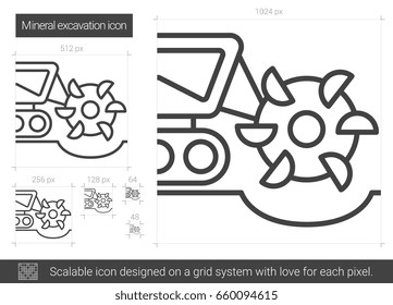 Mineral excavation vector line icon isolated on white background. Mineral excavation line icon for infographic, website or app. Scalable icon designed on a grid system.