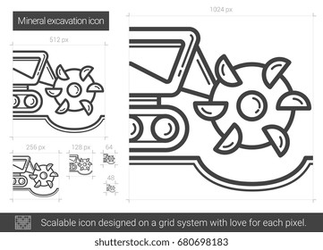 Mineral excavation vector line icon isolated on white background. Mineral excavation line icon for infographic, website or app. Scalable icon designed on a grid system.