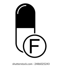 Mineral F icon, healthy medicine pill supplement symbol, complex vitamin vector illustration .