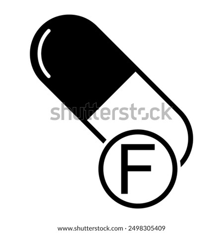 Mineral F icon, healthy medicine pill supplement symbol, complex vitamin vector illustration .