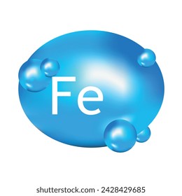 Mineral Fe  blue shining pill capsule icon. Substance For Beauty.Fe Mineral Complex.