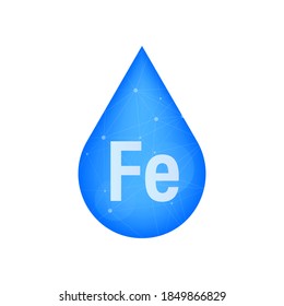 Mineral Fe Ferum blue shining pill capsule icon. Vector stock illustration.