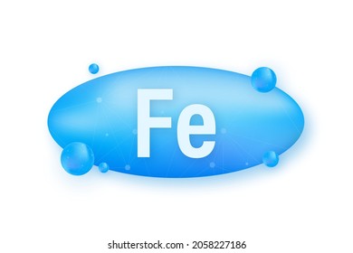 Mineral Fe Ferum blue shining pill capsule icon. Vector stock illustration