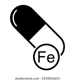 Mineral Fe icon, healthy medicine pill supplement symbol, complex vitamin vector illustration .