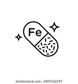 Mineral Fe vector icon. Iron element medical supplement vector illustration in black and white color.