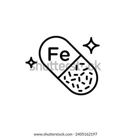 Mineral Fe vector icon. Iron element medical supplement vector illustration in black and white color.