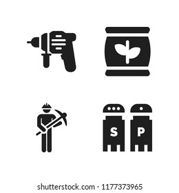 mineral icon. 4 mineral vector icons set. fertilizer, salt and pepper and miner icons for web and design about mineral theme