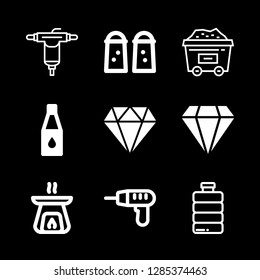 mineral icons set with bottle, coal and essence vector set