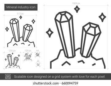 Mineral industry vector line icon isolated on white background. Mineral industry line icon for infographic, website or app. Scalable icon designed on a grid system.