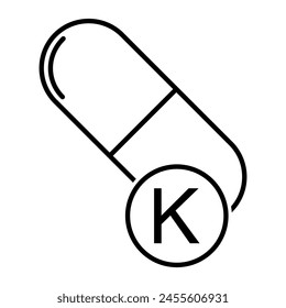 Mineral K icon, healthy medicine pill supplement symbol, complex vitamin vector illustration .