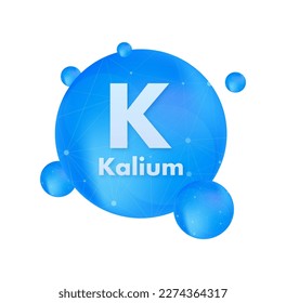 Mineral K Kalium blaue glänzende Tablettenkapsel Symbol. Vektorgrafik.