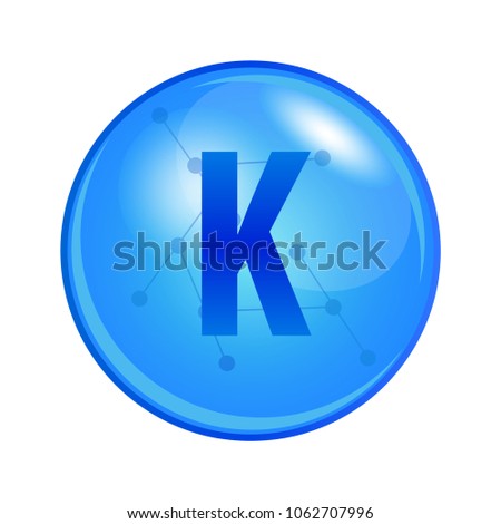 Mineral Kalium or Potassium capsule. Vector icon for health. Blue shining vitamin pill. Stock foto © 