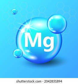 Mineral Mg Magnesium blue shining pill capsule icon. Mineral Mg Magnesium sign. Mineral Vitamin complex. Mineral Mg Magnesium symbol. Shining cyan substance drop. Meds for heath ads