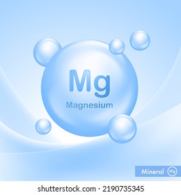 Mineral Mg Magnesium blue shining pill capcule icon . Vitamin complex  substance drop. Meds for heath ads. Vector illustration