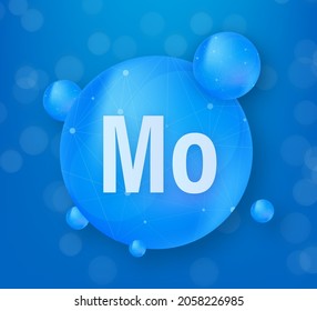 Mineral Mo Molybdenum blue shining pill capsule icon. Substance For Beauty. Molybdenum Mineral Complex.